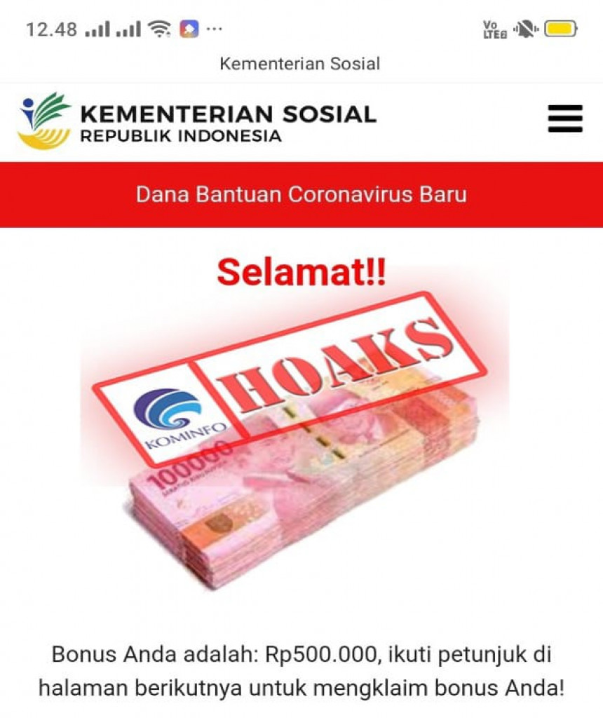 [HOAKS] Link Bansos Rp 500 Ribu dari Kemensos